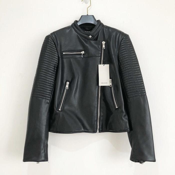 Jaket Kulit Wanita Zara Woman Faux Leather Biker