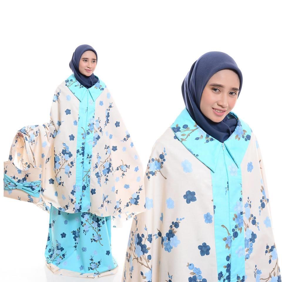Mukena Lazada Katun Jepang Ekslusif Ponco BW Biru