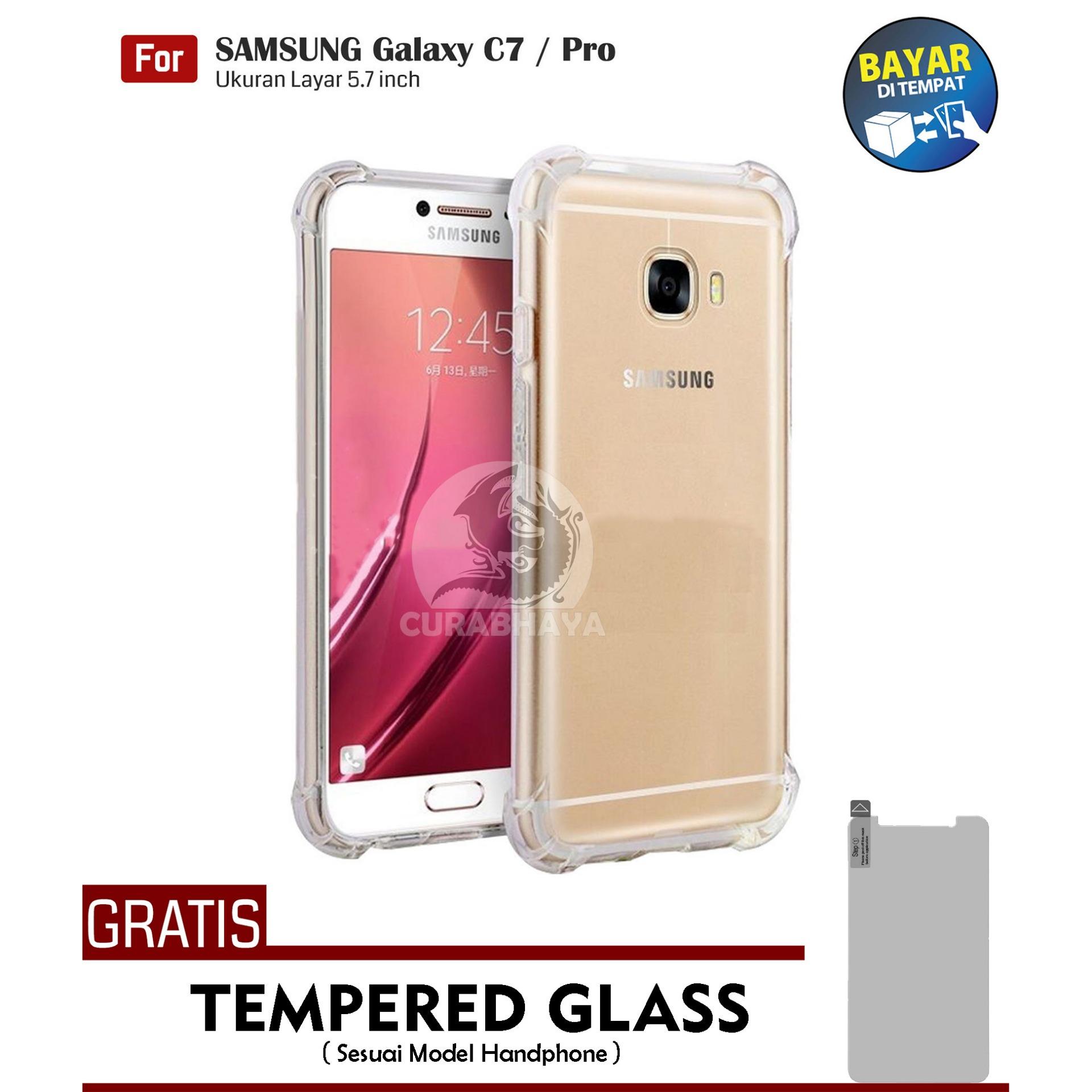 AirShock Samsung Galaxy C7 / C7 Pro / Duos | Anti Crack Premium Softcase Cushion ShockProof + Gratis Free Tempered Glass Screen Protector