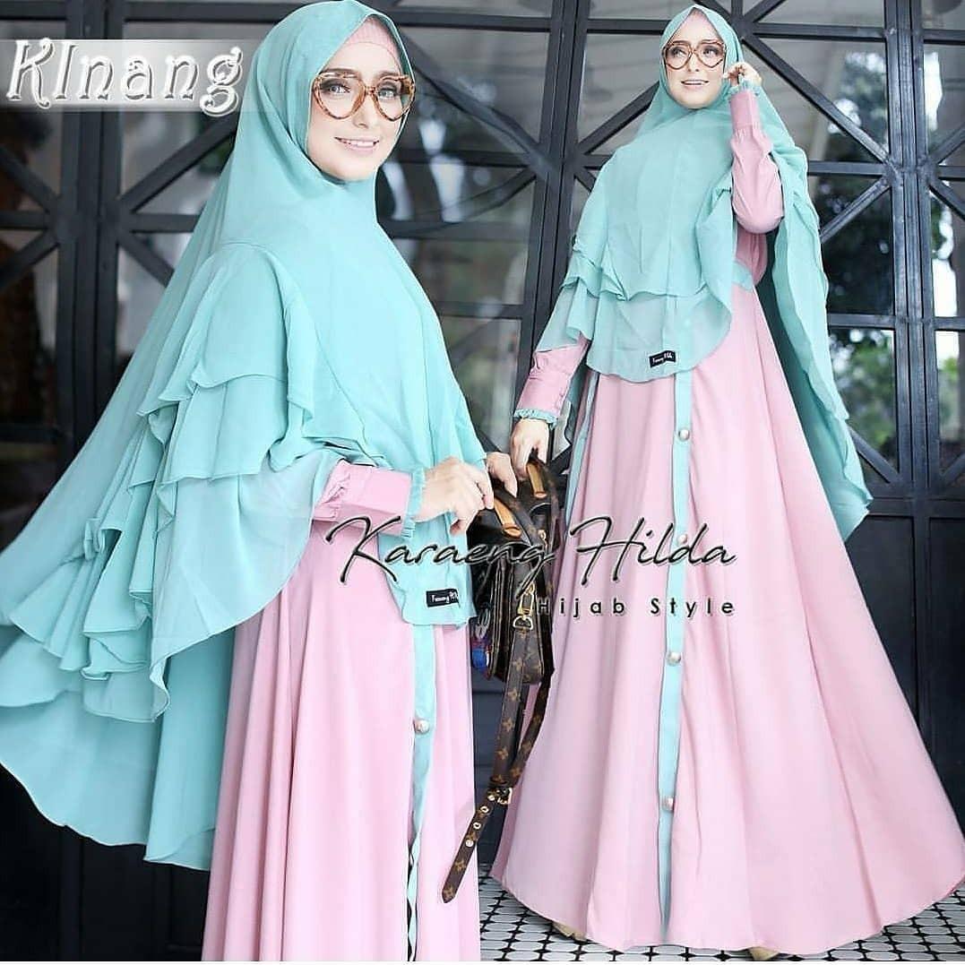Baju Muslim Original Gamis Kinang Syari Dress Wolfice Baju Panjang Muslim Dress+Khimar Casual Wanita Pakaian Hijab Modern Modis Trendy Terbaru 2018