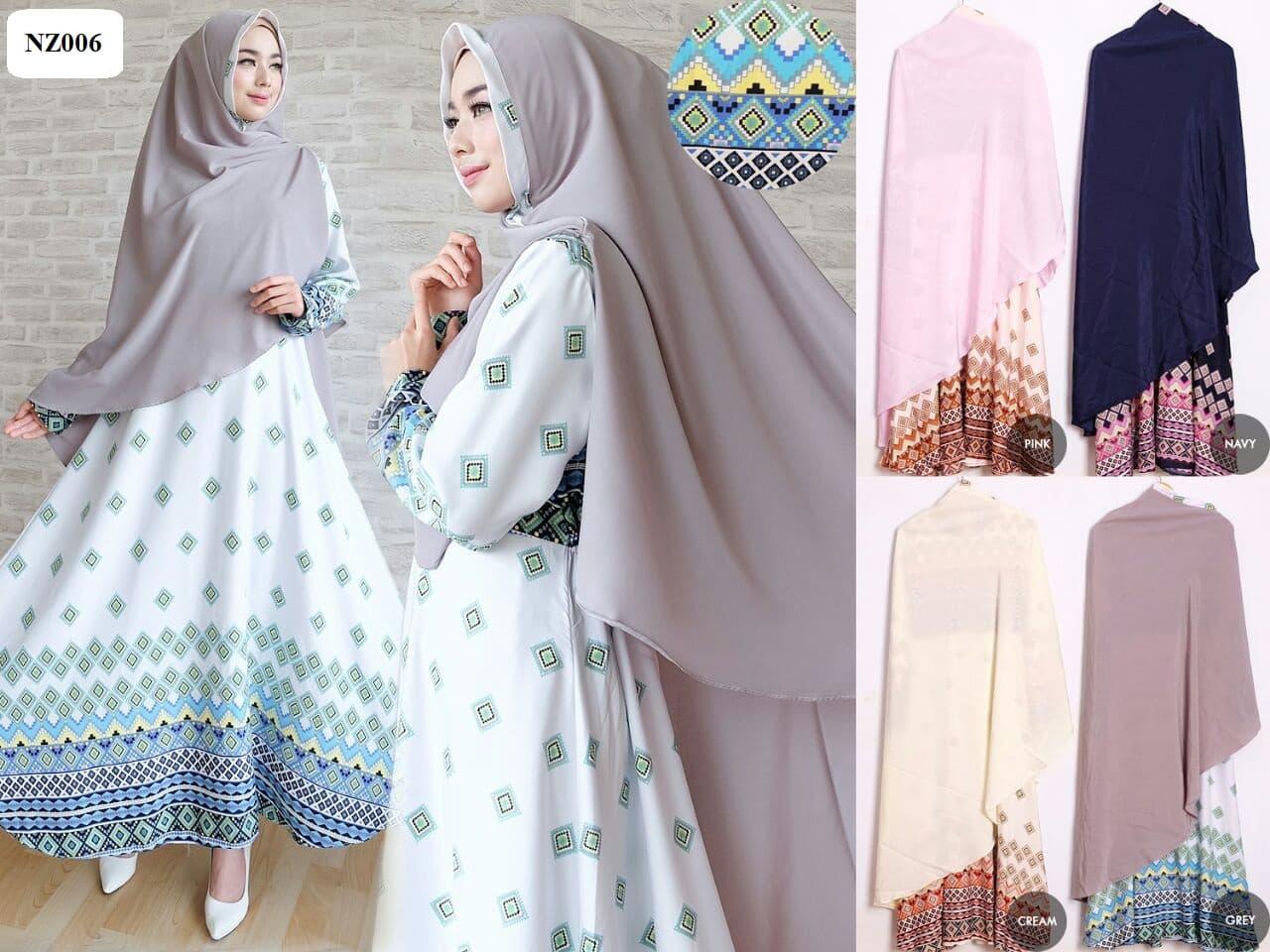 Gamis Syari Bahan Balotelli Set Khimar Cantik Bahan Wolfis NZ006