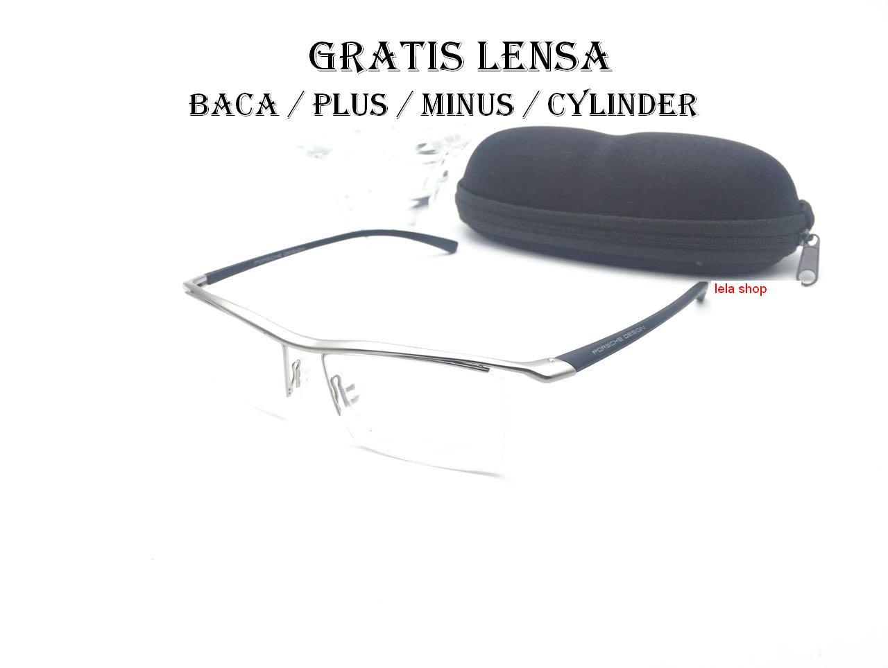 Frame Kacamata PO Titanium-Silver + Gratis lensa anti Radiasi Plus/Minus/Cylinder