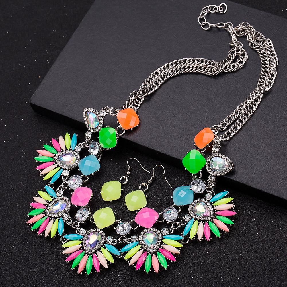 Jual panas berlebihan aksesoris merek grosir fashion paduan anting kalung set ekspor FSS011-C multicolor FSS011
