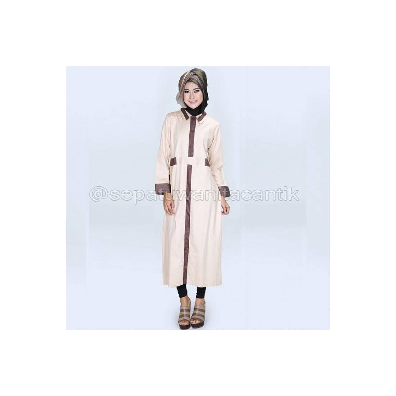 Model Gamis Simpel Bahan Katun Cream Terbaru Cantik, fa KEREN