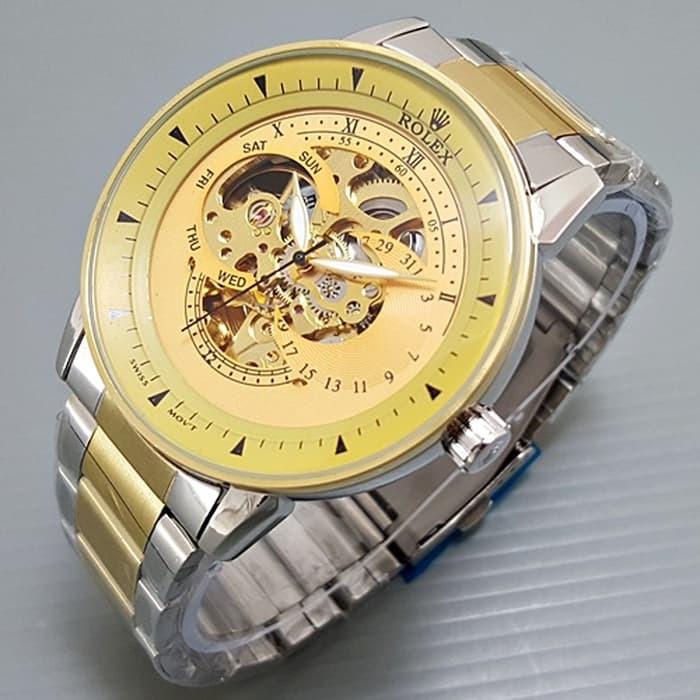 Jam tangan pria / Jam tangan pria original / Jam tangan pria murah / Jam tangan pria terbaru / Jam tangan pria swiss army / Jam tangan pria terbaik / Jam Tangan Pria / Cowok Rolex Skeleton Alfa Rantai Kombi plat Gold DISKON MURAH!!!