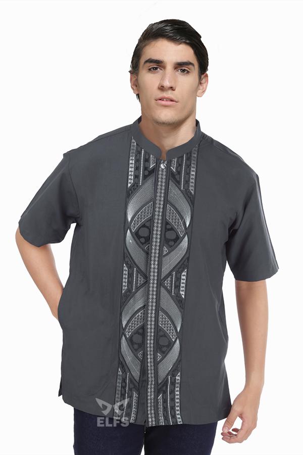 Elfs Shop - Baju Muslim Kemeja Koko Haji Lengan Pendek Katun 2803001 Coklat Tua