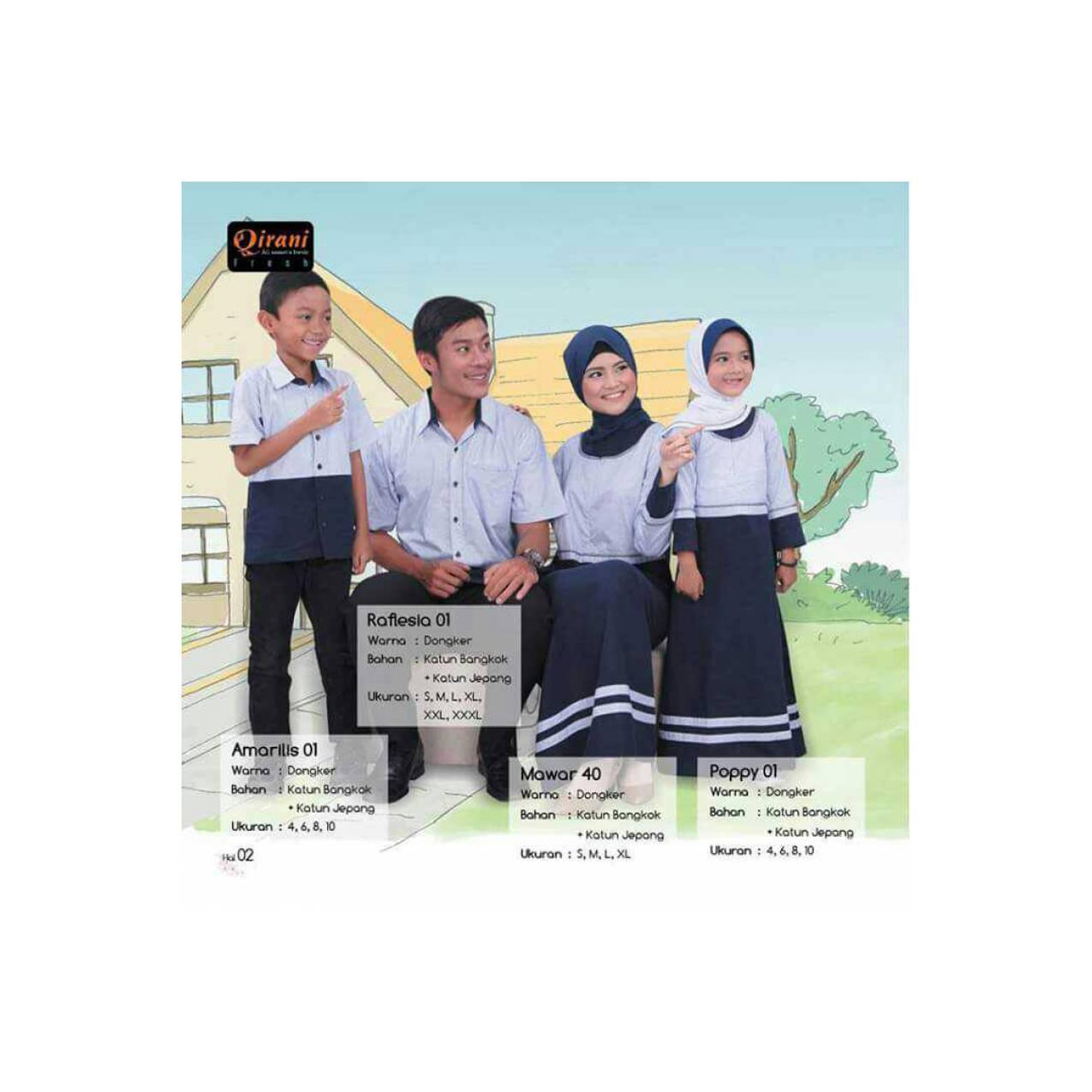 Terbaru - Qirani Sarimbit - Gamis Kemeja Katun Dongker/Busana Keluarga