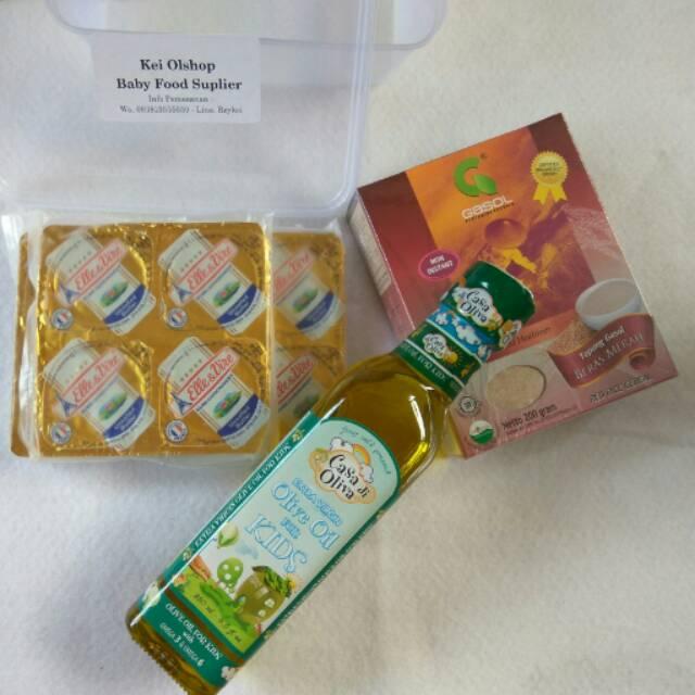 Paket MPASI bayi, casa di Olivia for kids 250 ml, gasol organik, 10 cups unsalted butter /10gr Variasi evoo,ub,b. mer wangi