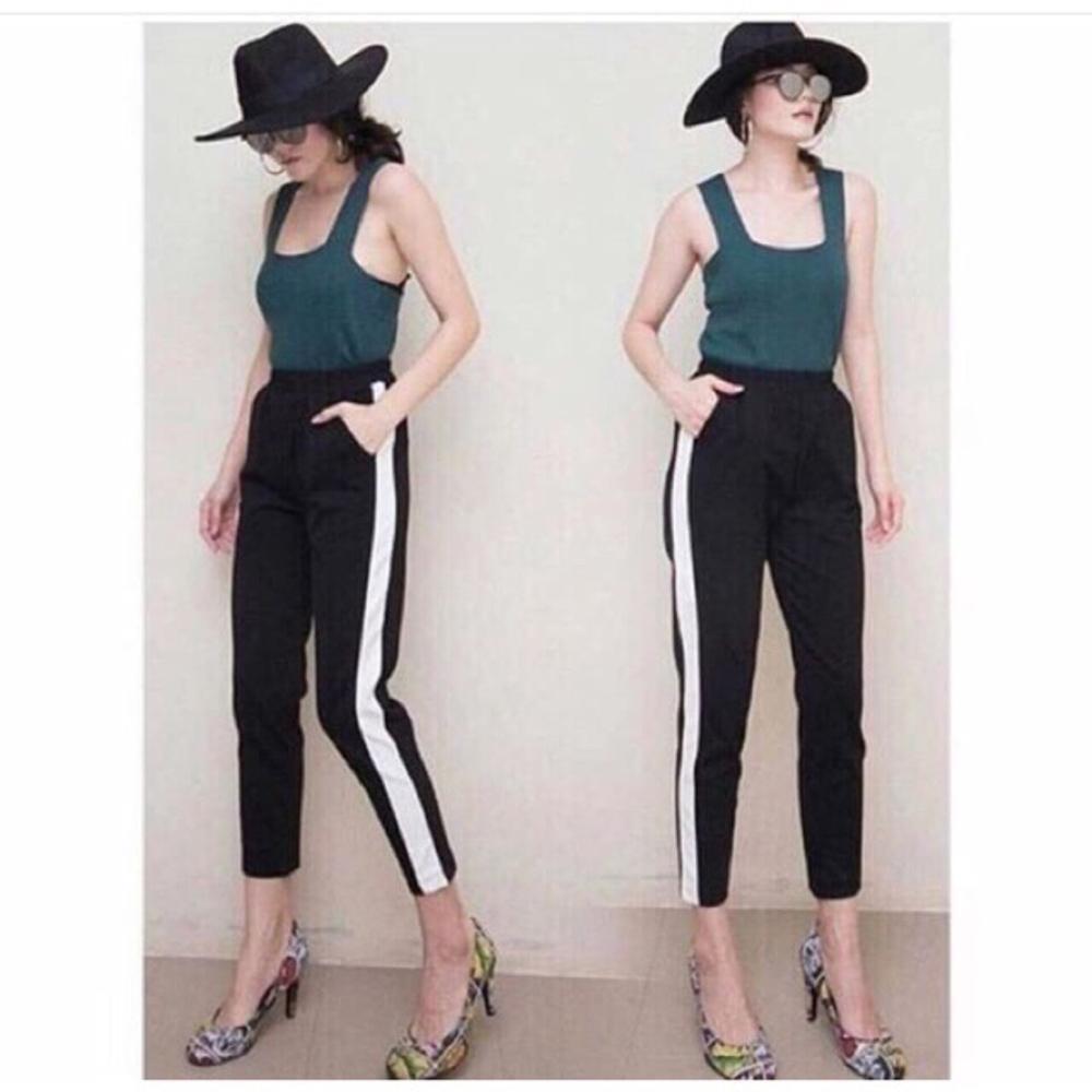 Celana Pencil Hitam Garis Putih Bangkok Strip Pants Allsize