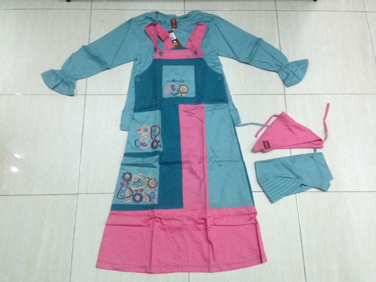 Setelan Overall Dannis Baju Muslim Anak Perempuan tipe Rok A