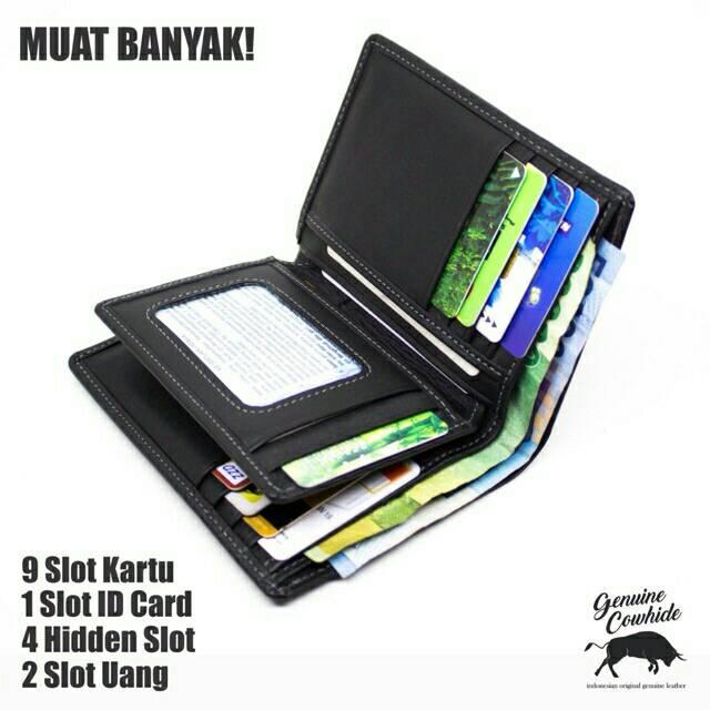 Dompet Kulit Pria Asli 3/4 13cm Hitam