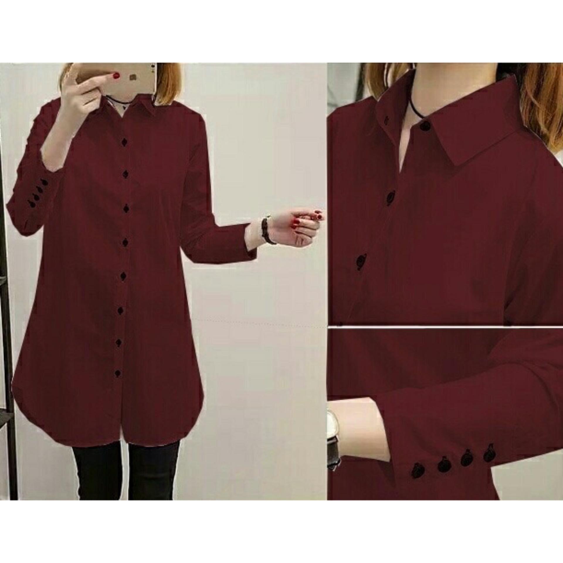 GA Fashion Kemeja Aqua Tunik Maroon Baju Wanita / Blouse Korea / Atasan Wanita / Baju Formal / Kemeja Wanita / Kemeja Formal / Atasan Muslim / Kemeja Cewek Tunik / Blouse Sabrina / Dress Muslim / Dress Cantik