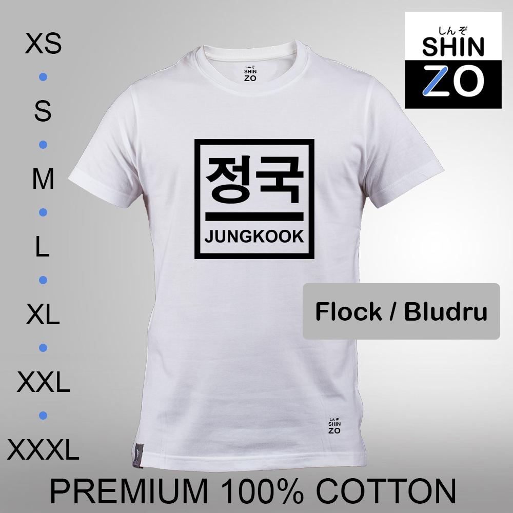 Shinzo Design - Kaos Oblong Distro T Shirt Tee Casual Fashion Atasan Cloth Anime Custom - Premium Cotton Combed 30s Ring Spun Export Quality - Pria - BTS Bangtan Sonyeondan Jeon Jung Kook - White Putih