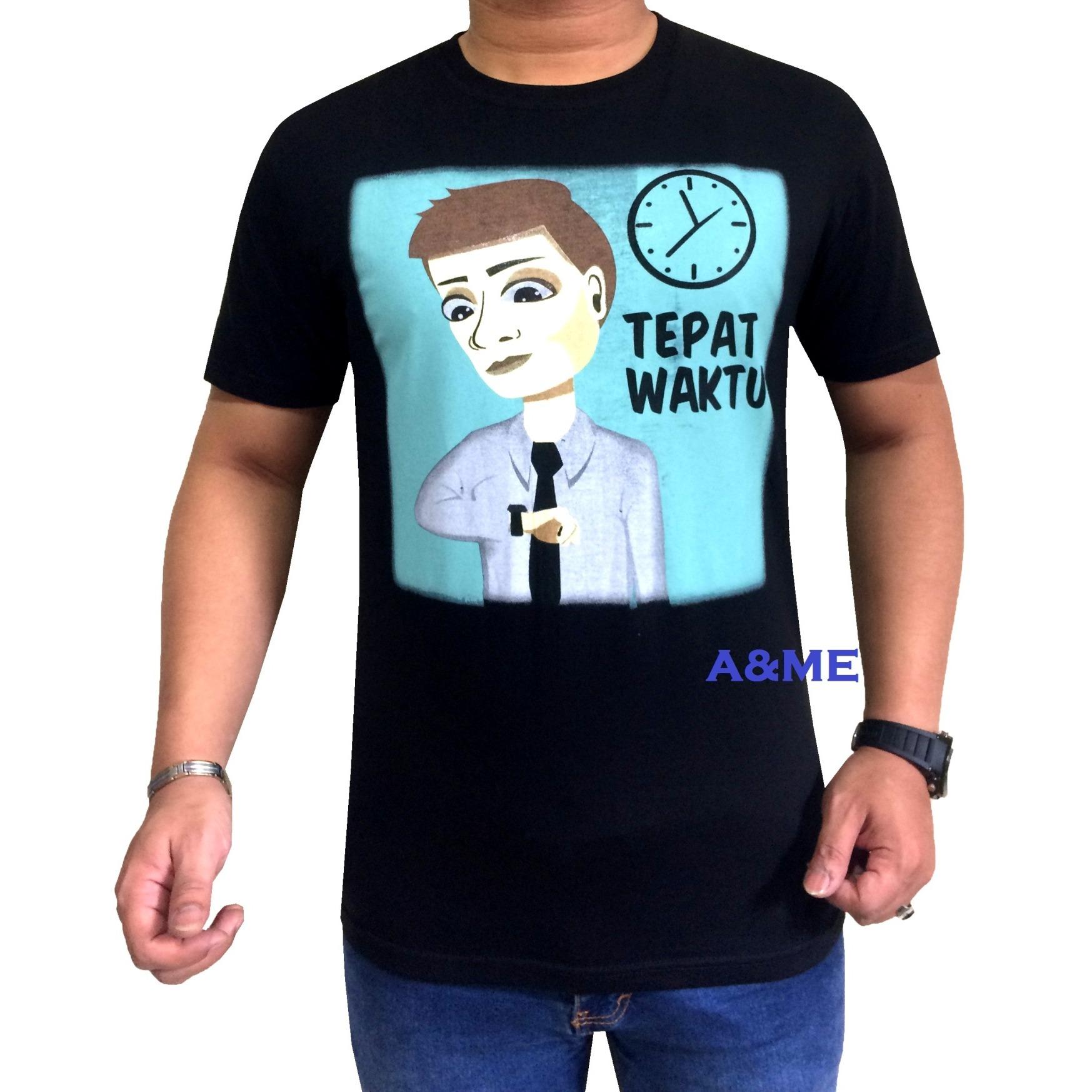 A&ME - Kaos Distro TEPAT WAKTU T-Shirt Distro Pria Fashion 100% Cotton Combed 30s Atasan Baju Distro Pria Wanita Kaos Cowok Cewek T-Shirt 3D Terbaru Seni Kata Gambar Sablonan TEPAT WAKTU Koas Keren Bagus Casual Modis Moderen - Hitam