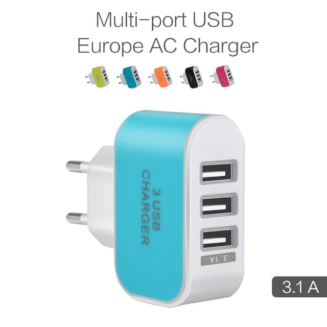 USB Kepala Charger Batok 3 Port EU Plug 3.1 Ampere 3 in 1