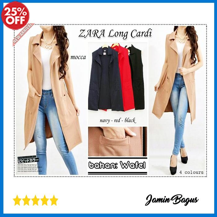 Promo Baju Atasan Blouse Wanita Muslim Super Murah ZARA LONG CARDIGAN Tunik Bahan Wafel Ukuran Allsize