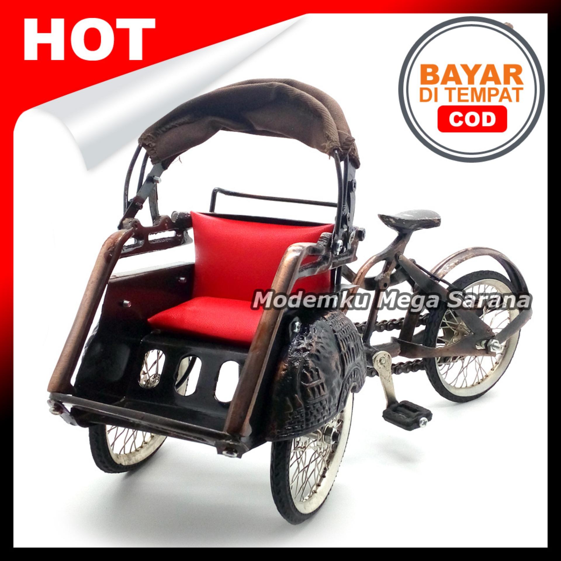 Central Kerajinan Miniatur Becak Jawa / Becak Jogja / Becak Surabaya - Coklat