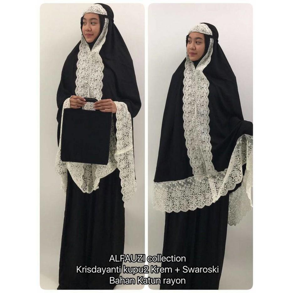 MUKENA UMROH DEWASA KATUN RAYON KRISDAYANTI KUPU2 KREM SWAROSKI - MUQEENA