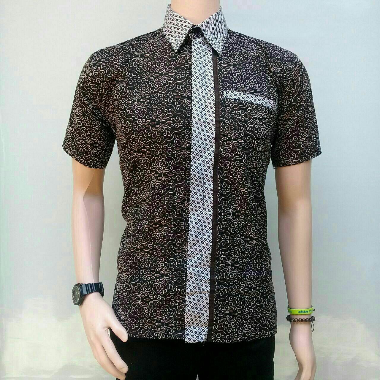 Kemeja Hem Batik Pria Sogan Bunga Moca Coklat Grosir Harga Diskon Termurah