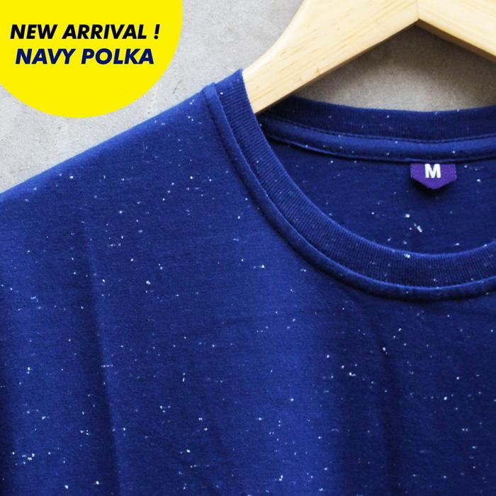 Baju Kaos Polos Lengan Pendek NAVY POLKA Dongker Motif Titik Polkadot