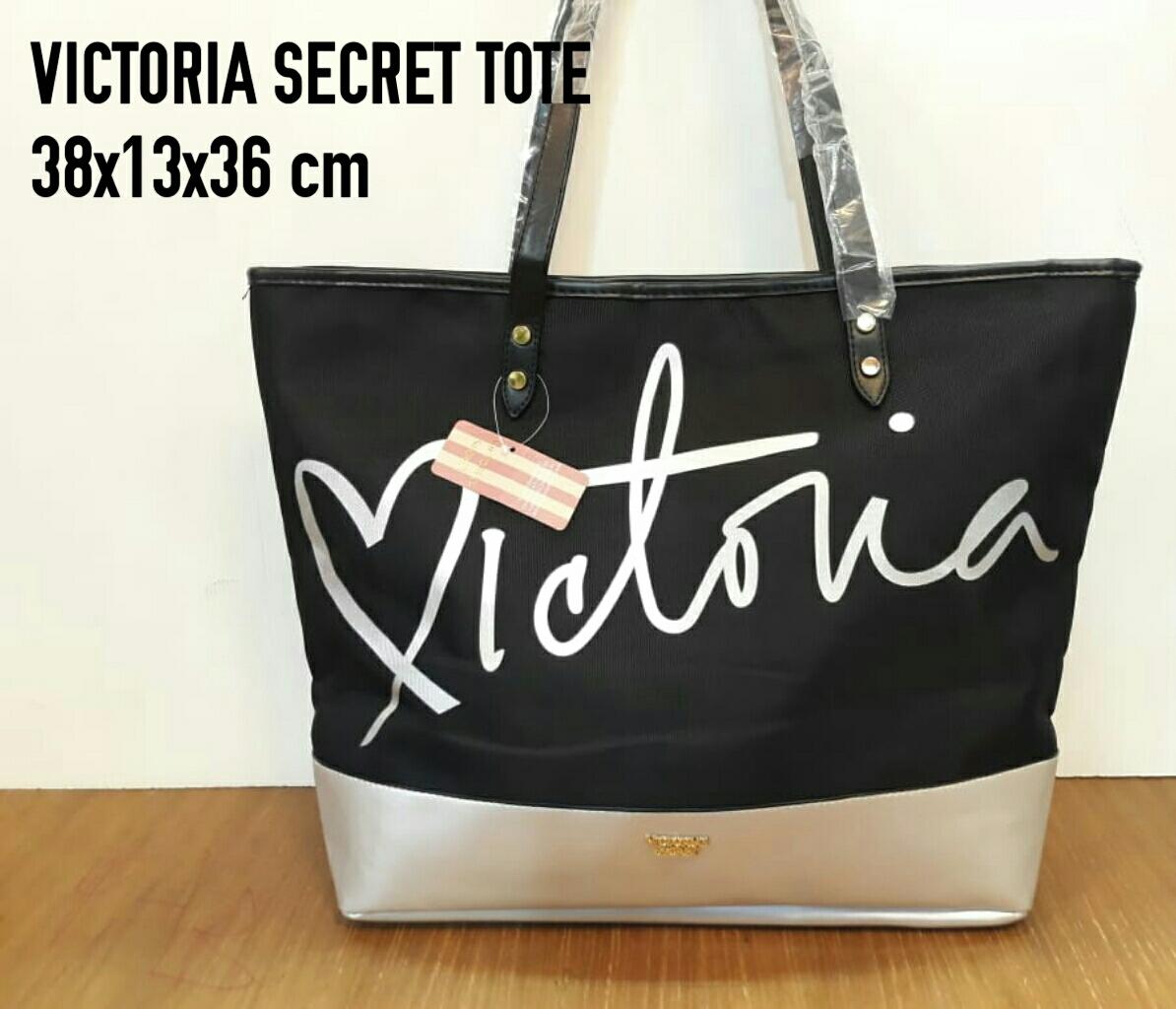 Victoria Secret Tote Bag Parasut Black Silver