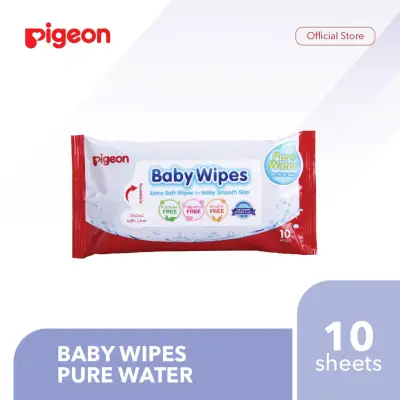 PIGEON Baby Wipes Pure Water - 10 Sheets | Tisu Basah Bayi