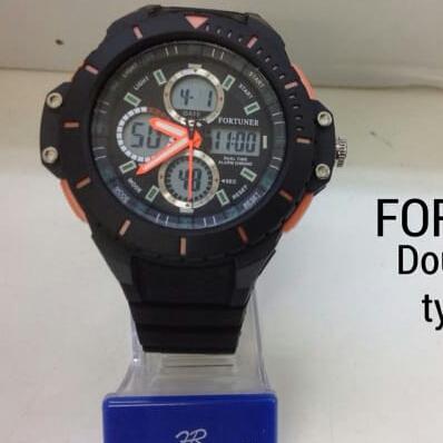 Fortuner Dual Time - Jam Tangan Pria - Rubber Strap - FR 454545 - ORANGE