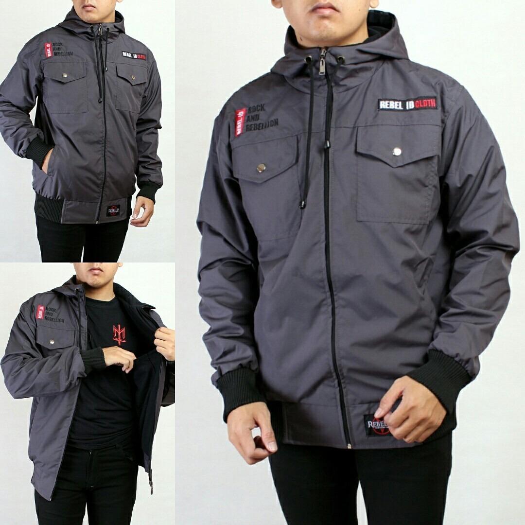 3R/jaket semi parka taslan dalam pleece logo bordir/pria/abu abu
