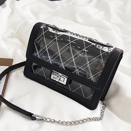 Persegi Kecil Tas Jelly Transparan Perempuan Tas Selempang Korea Fashion Style Rantai Perhiasan