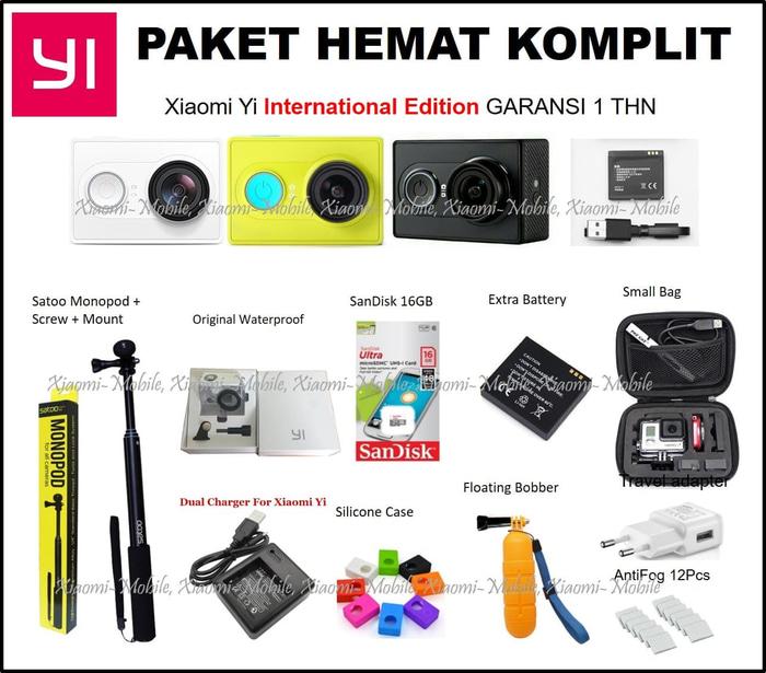 Xiaomi Yi Sports Camera Paket Komplit 16GB + Battery Terlaris di Lazada