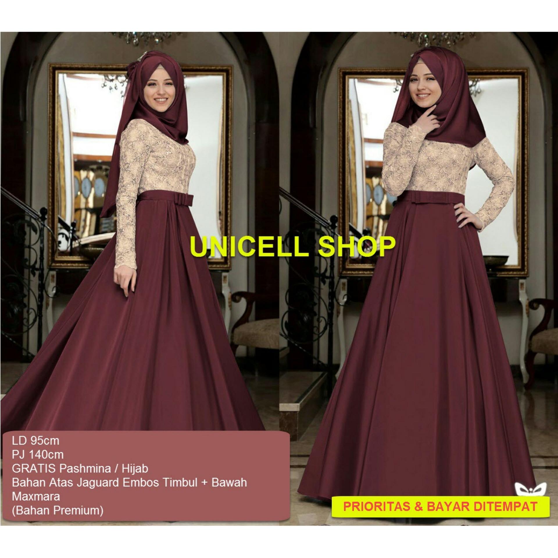 UC Gamis Wanita Terbaru Vani Baju Muslimah Dress Muslim Baju Atasan Long Maxi Syari Syar'i Premium Quality(Hirama) SS - Mocca Maroon
