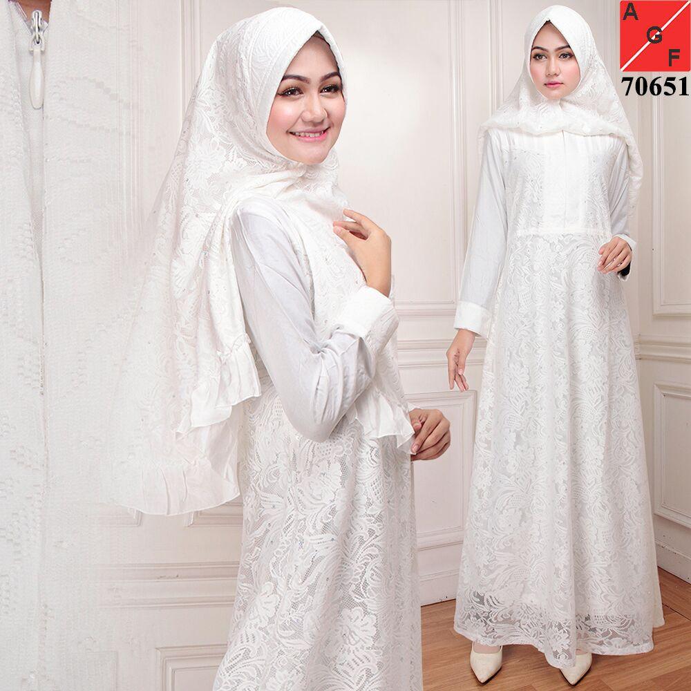 (TERBARU) Gamis Syari Putih / Busana Muslim Lebaran Umroh Haji / Baju Muslim Wanita #70651 STD (Size XL)