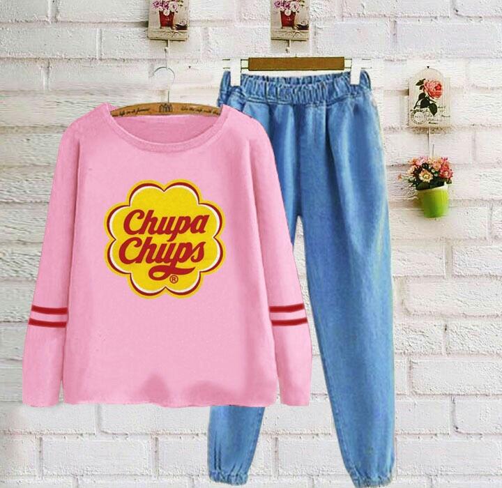 J&C Setelan Thumbler Chupa / Setelan Kaos Wanita / Baju Santai / Setelan Wanita / Kaos Cewek / Celana Panjang Wanita/ Kaos Panjang Wanita / Celana Joger Wanita / Setelan Celana Jogger