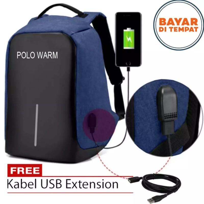 Polo Warm Tas Ransel Anti Maling Tas Ransel USB Tas Charger Tas Punggung Tas Laptop Tas Ransel Pria 8892 BKZ Size 18 Inchi Original Polo