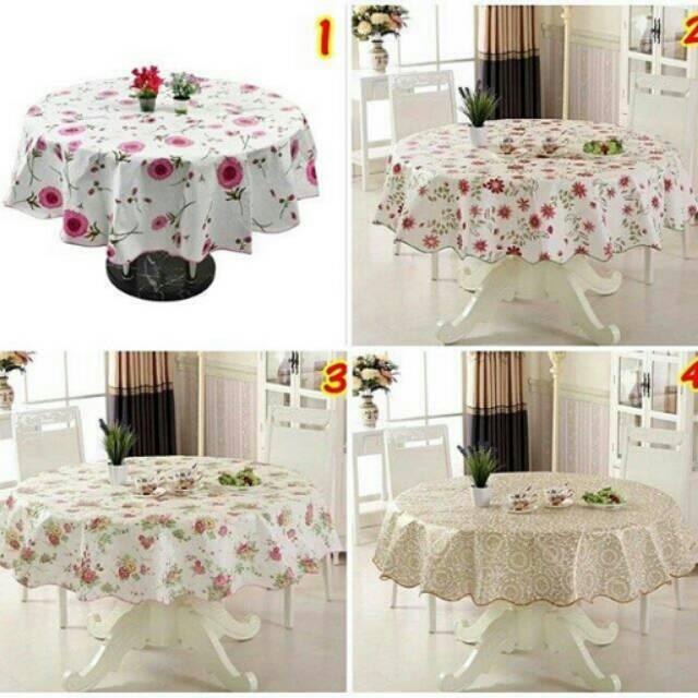 Taplak alas tatakan meja makan anti air peva bunga shabby bulat round bundar