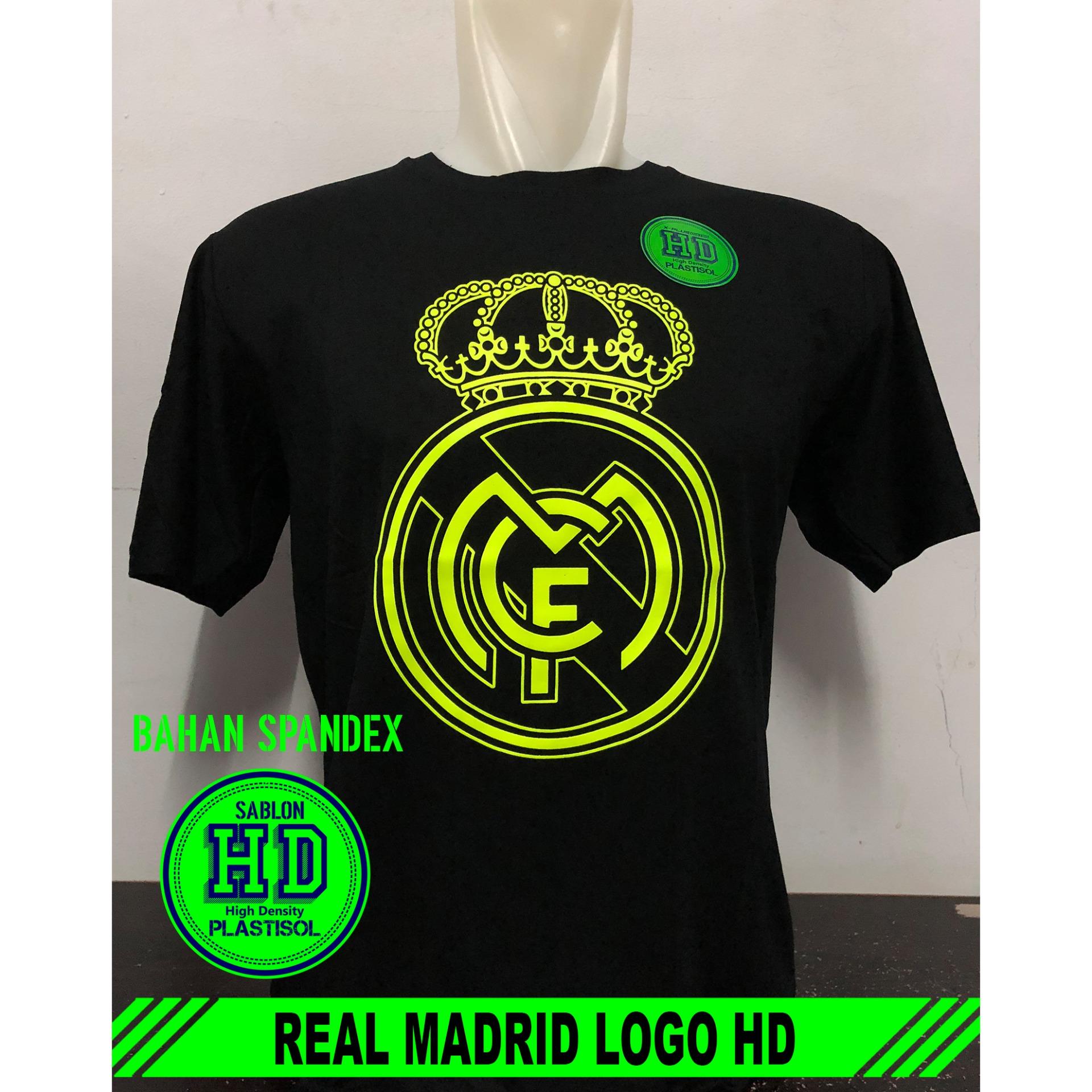 Black Distro - Kaos T-Shirt Distro / kaos Pria / Tshirt Pria / Distro Pria / Baju Pria Real Madrid Logo HD - Hitam