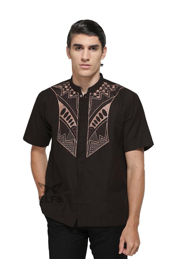 Elfs Shop - Baju Muslim Kemeja Koko Haji Lengan Pendek Katun 2803001 Coklat Tua