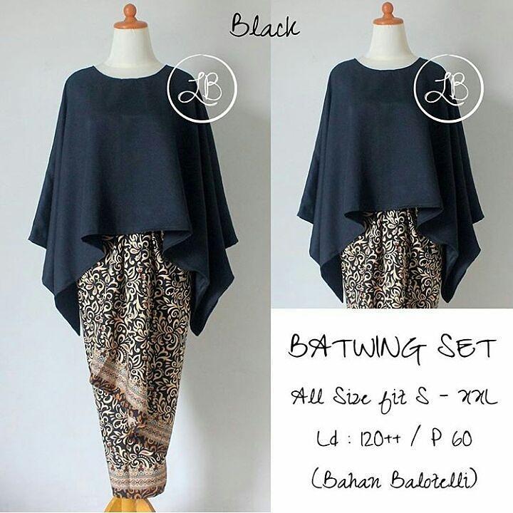 STELAN KEBAYA MODERN BATWING WARNA HITAM / BAJU BATIK WANITA / KUTUBARU KEBAYA FASHION