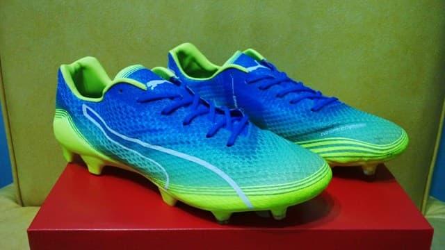 DISKON Sepatu Bola / Soccer Puma Evospeed Fresh Blue Safety Yellow - FG TERMURAH