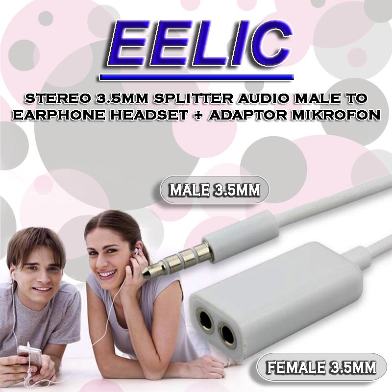 EELIC ADT-KY39 PUTIH ADAPTOR SPLITTER MIKROFON AUDIO JACK CONNECTOR PLUG 3.5MM MALE DAN 3.5MM FEMALE EARPHONE DAN ADAPTOR MIKROFON