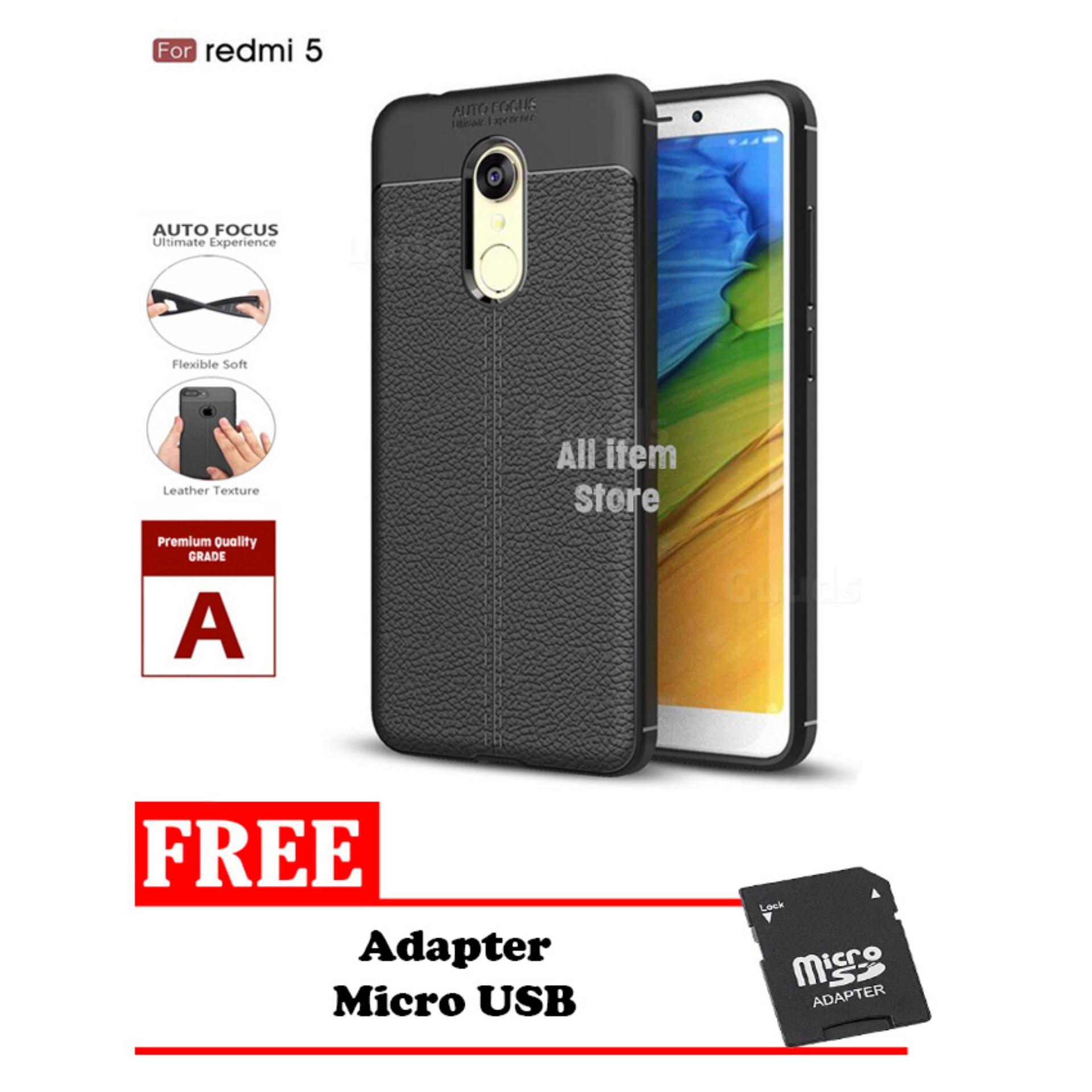Case Auto Focus Xiaomi Redmi 5 Leather Black Matte Autofocus - Hitam + Free Adapter Micro SD