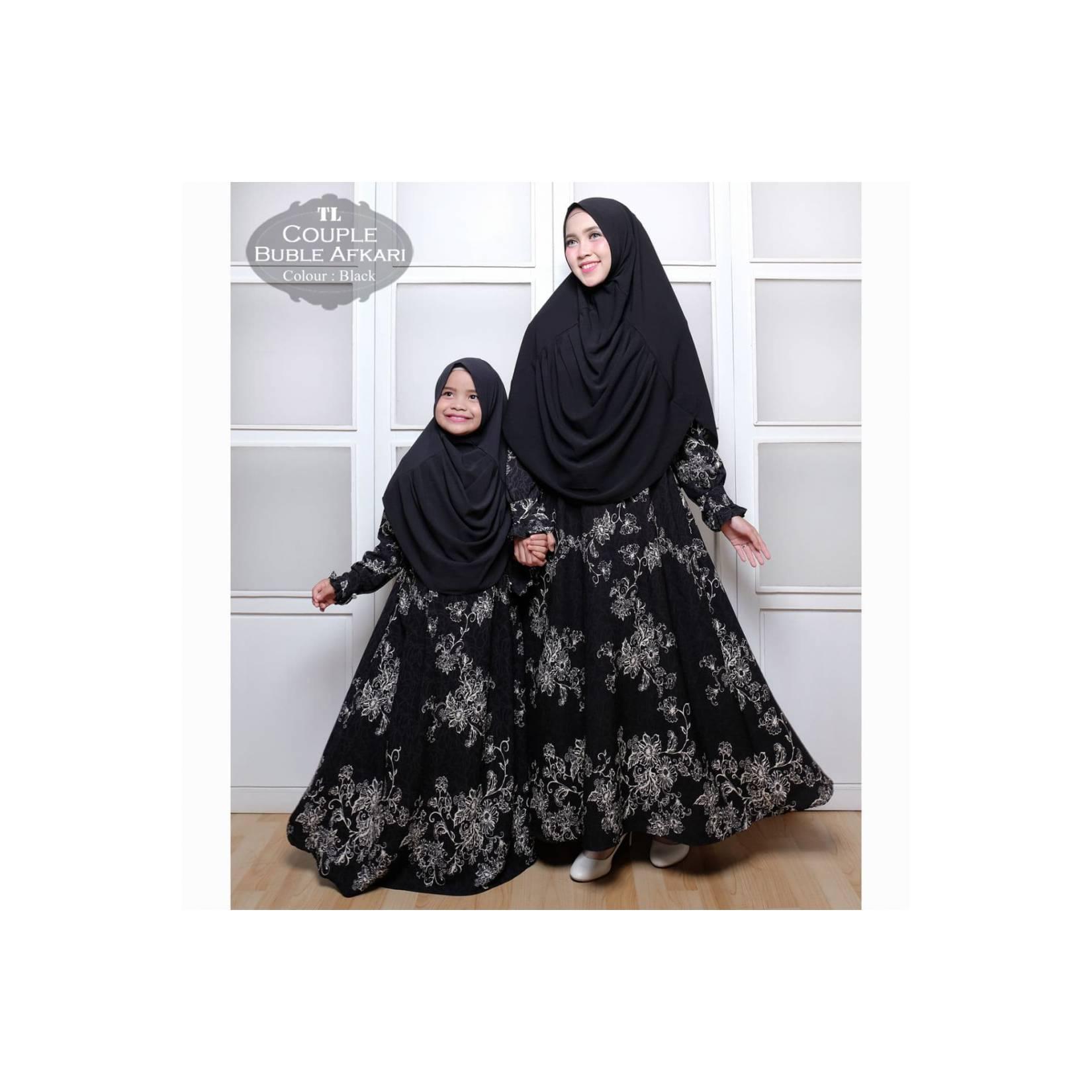 Baju Busana Muslim Gamis Couple Ibu dan Anak Bubble Afkari Black