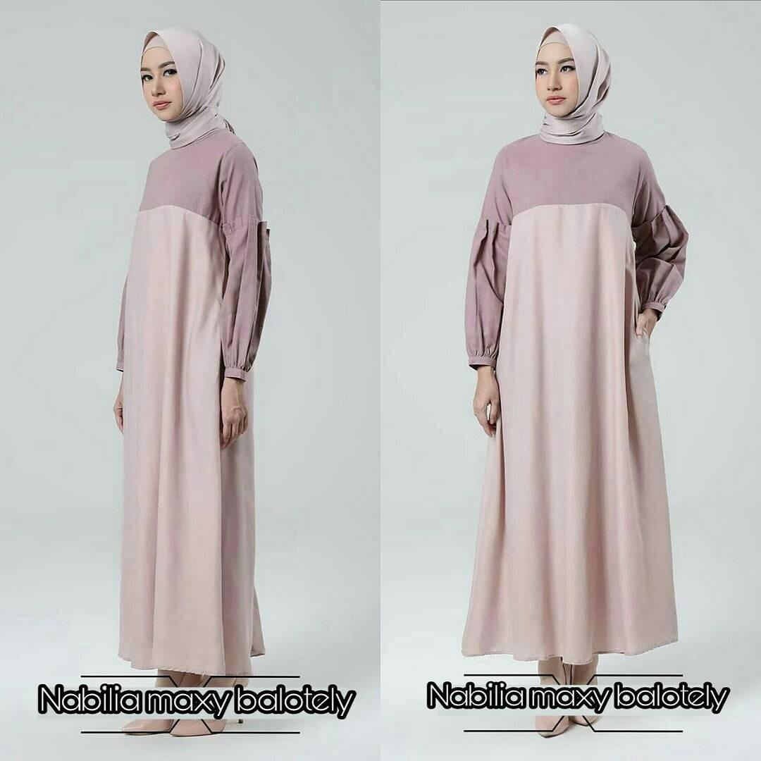 Baju Original Nabila Maxi Dress Muslim Modern Panjang Hijab Fashion Perempuan Casual Gamis Pakaian Wanita Terbaru Tahun 2018