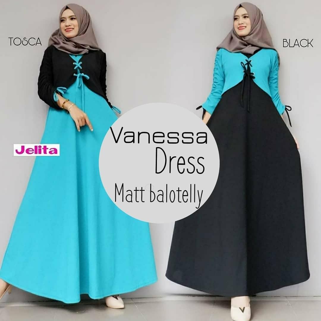 Baju Muslim Original Gamis Vanessa Dress Baloteli Baju Panjang Muslim Dress Casual Wanita Pakaian Hijab Modern Gamis Modis Trendy Gaun Terbaru 2018
