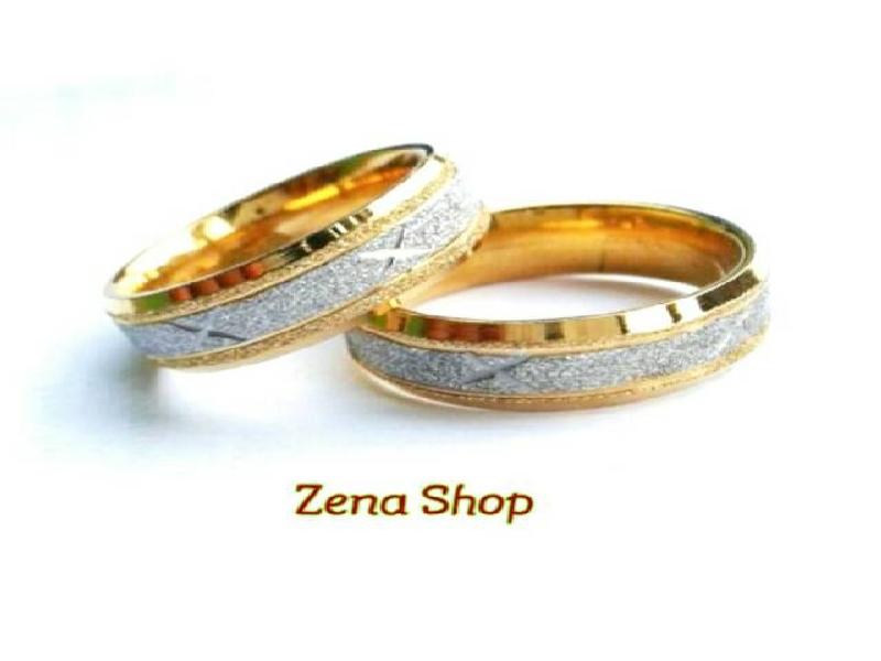 Cincin Couple Titanium Gold Silver Metalik Exlusive Free Box Cantik..... Zena Shop