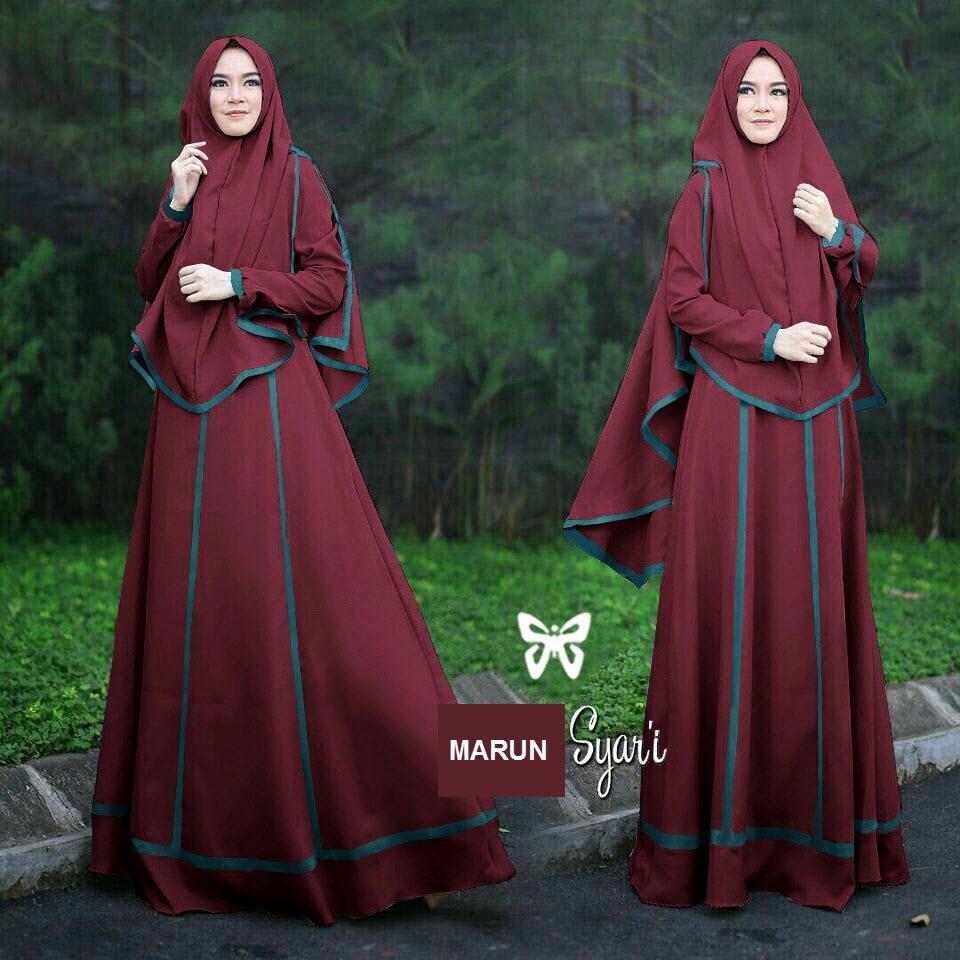 Flavia Store Gamis Syari Set 2 in 1 FS0266 - MERAH MARUN / Baju Muslim Wanita Syar'i / Gaun Muslimah / Maxi Dress Lengan Panjang / Hijab / Srjanetta