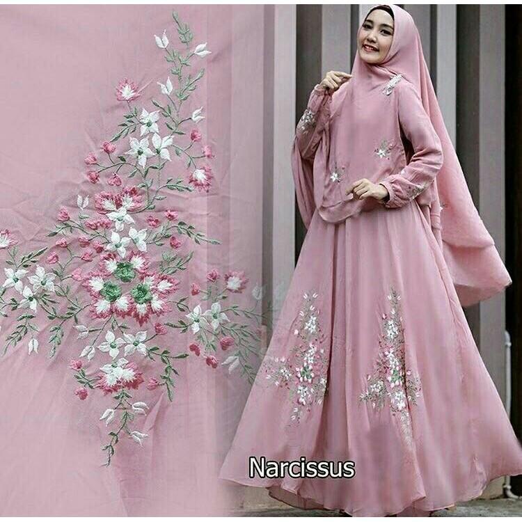 (TERBARU) gamis narcisus syari dusty pink + 7 warna (pink salem)