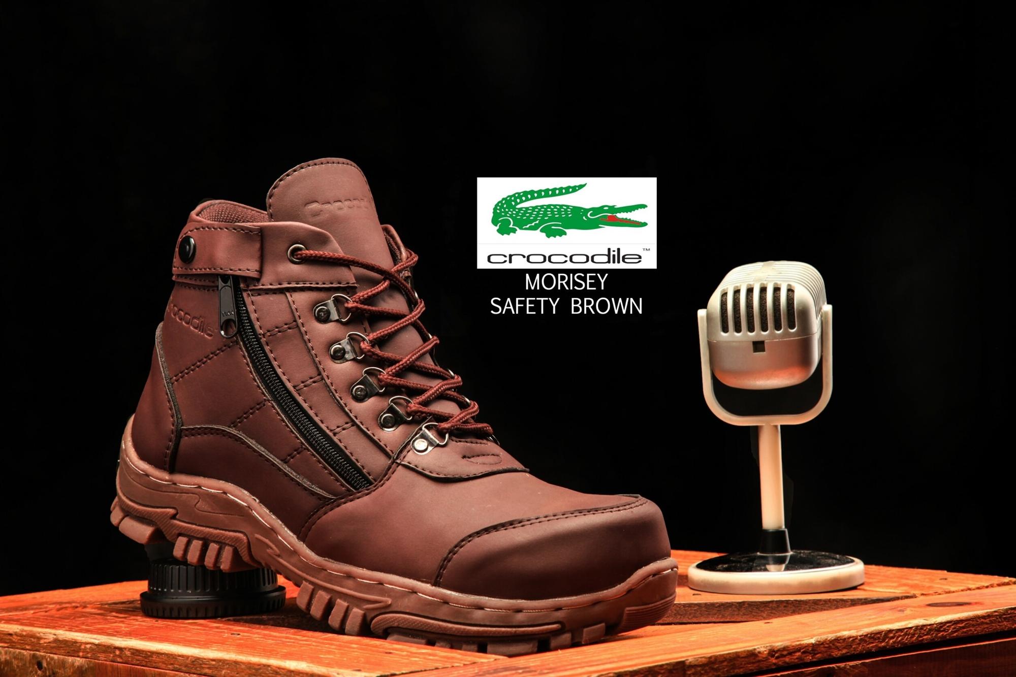 Promo Sepatu Boots Safety Resleting Proyek Kerja Lapangan Kulit Anti Air Crocodille Zipper Morisey Gagah Keren Murah
