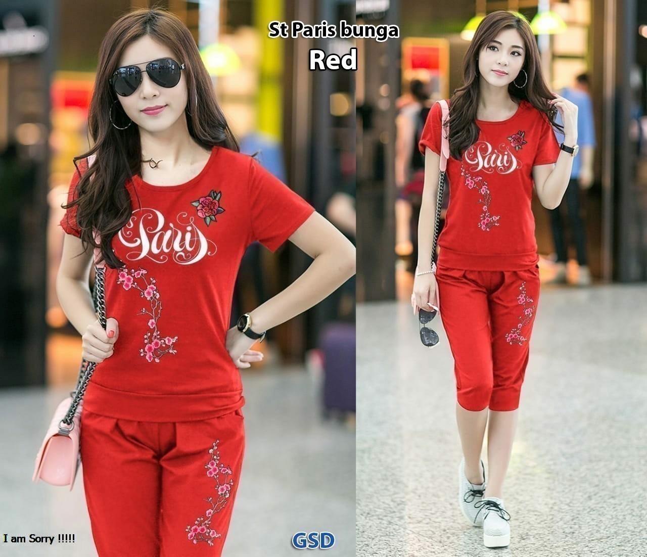 GSD-Setelan Baju Dan Celana Wanita / Baju Anak Remaja - Setelan Paris Bunga