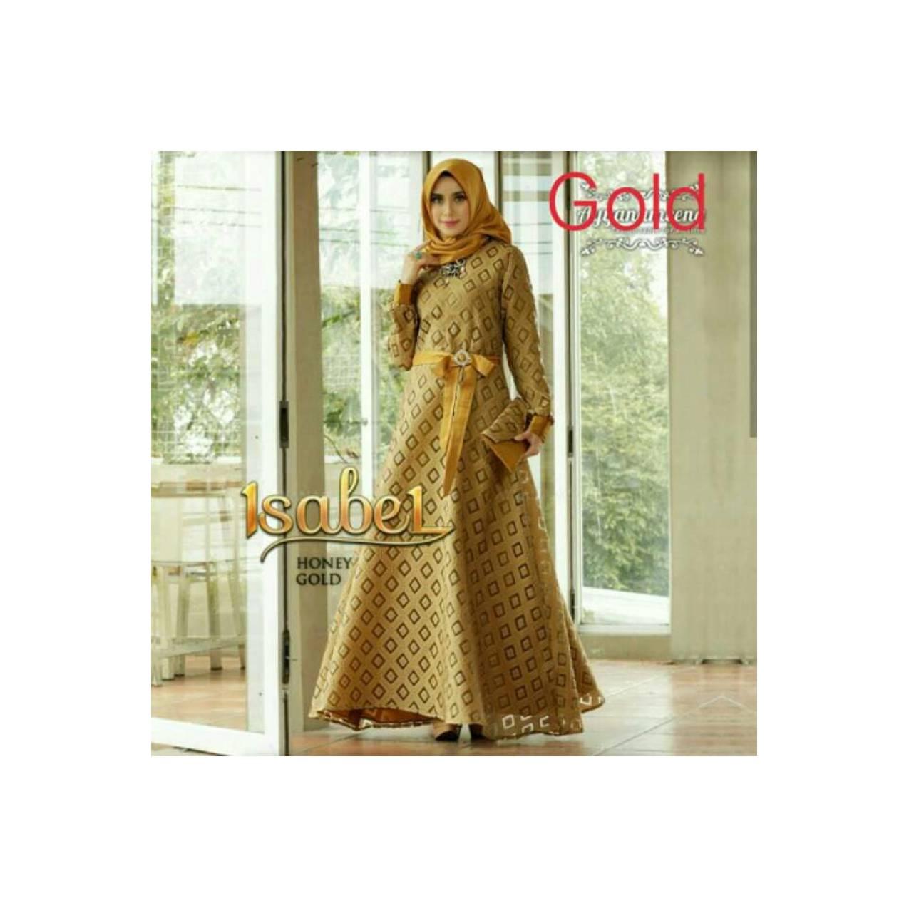 Baju Gamis Lebaran Dress Wanita Dewasa Muslim Polos Elegant Warna Gold - Hitam